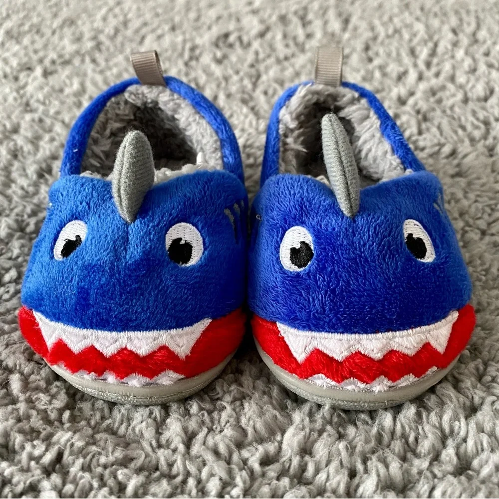 Toddler Boy Slippers Sharks Blue size 3 hard soles